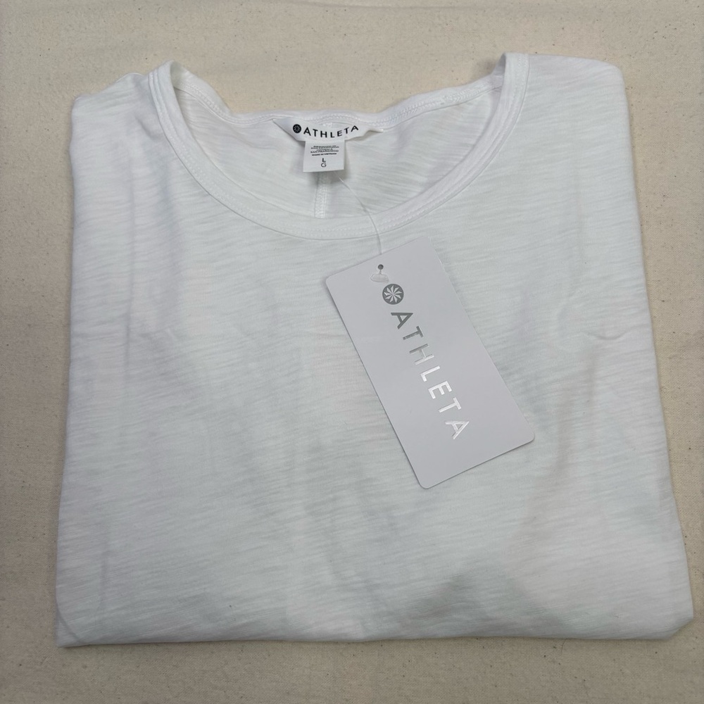 🏷️NWT Athleta Size Large Essential Slub Tee Bright White Semi-Fitted Crew Neck - Picture 13 of 16